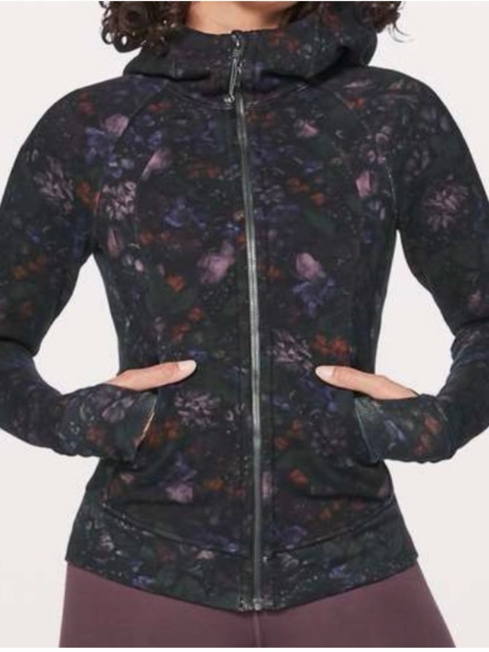 Lululemon Scuba in Black Floral-Print Full-Zip Hoodie